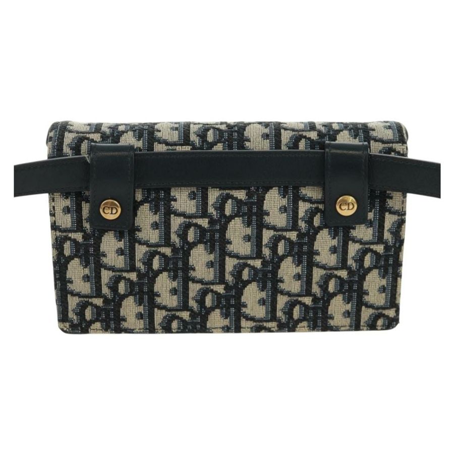【日本直送】Christian Dior Trotter帆布馬鞍腰包,海軍藍/金色,正品,貨號171184M-1