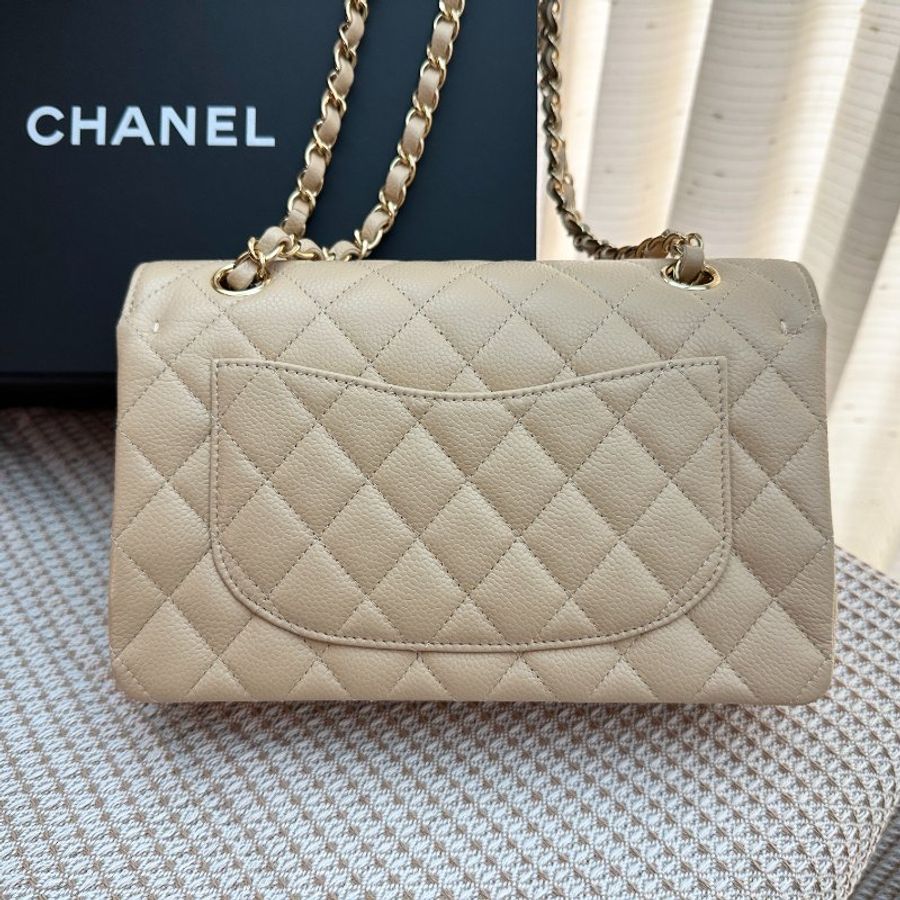 Chanel Classic Flap Small cf23 Caviar Beige 米色荔枝皮 金扣 晶片款 全新-6