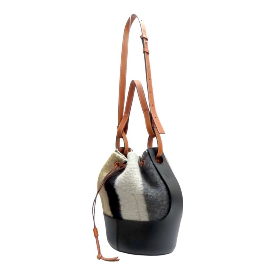 黑/棕色 牛皮 毛氈 Balloon 肩背包【LOEWE 羅威】 326.76AC30-1