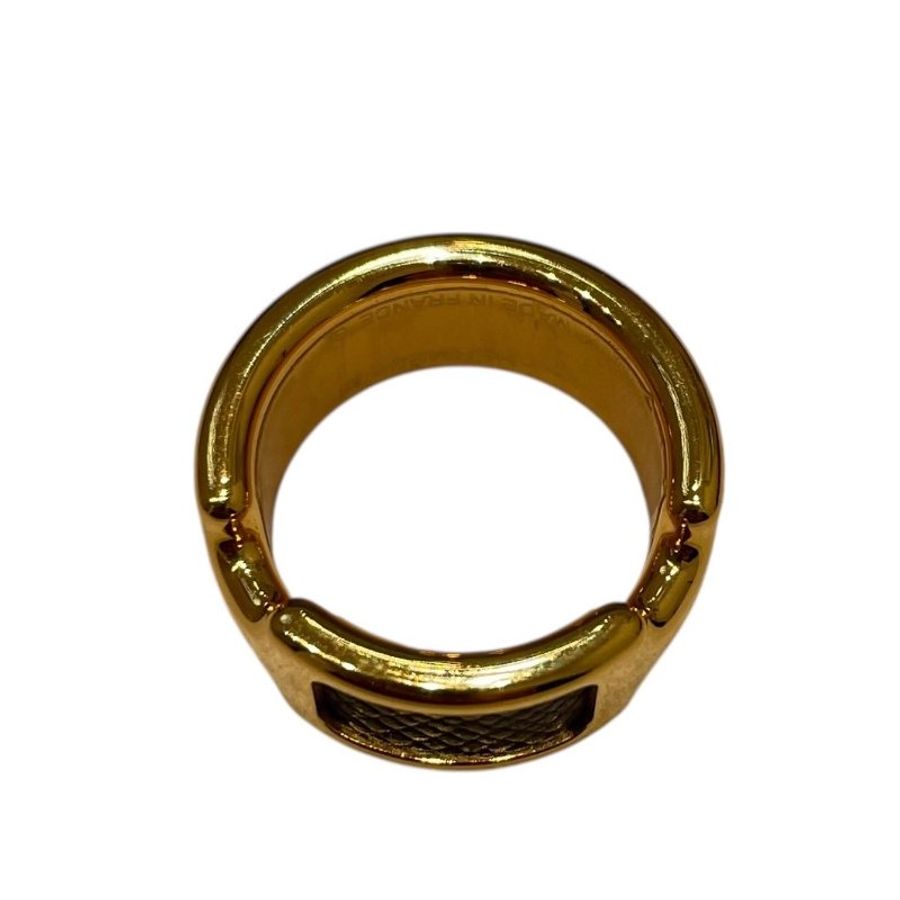 HERMES 愛馬仕 OLYMPE RING 合金/皮革 戒指 黑色 金色 52-9