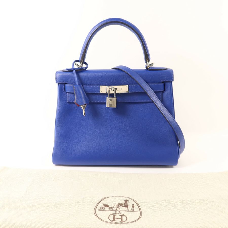 HERMES Evercolor皮革Kelly 28銀扣手挽肩背兩用袋Bleu Royal-8