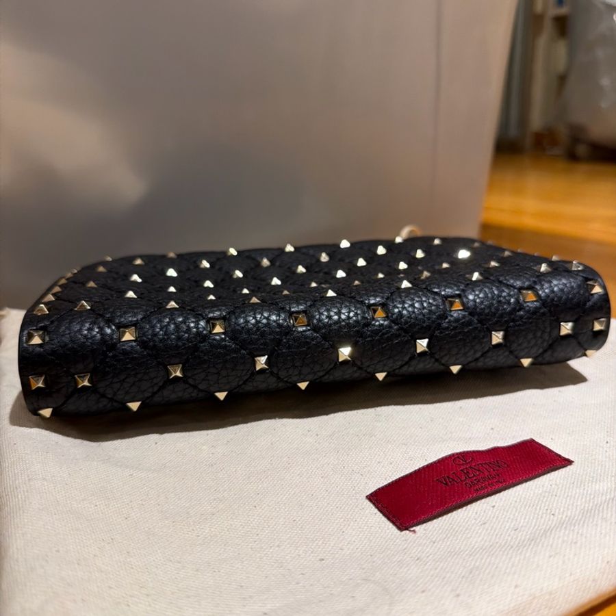 VALENTINO Rockstud Spike 黑色手拿包|鉚釘|金扣|晚宴包|小羊皮|近新-8