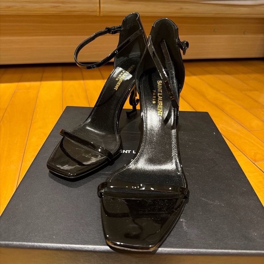 Saint Laurent Opyum YSL 高跟鞋｜黑色漆皮｜YSL Logo鞋跟｜38｜經典設計-0