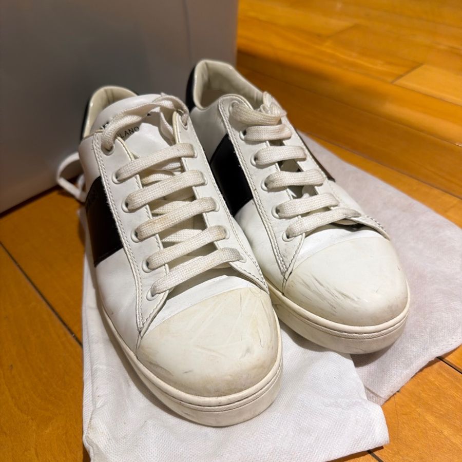 Prada 白色皮革休閒鞋|小白鞋|黑色條紋|39|男女可穿-5