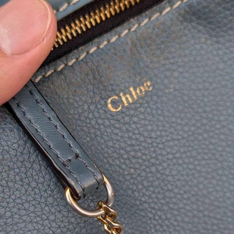 CHLOE mini DARA 編織提把小牛皮兩用包-藍-8