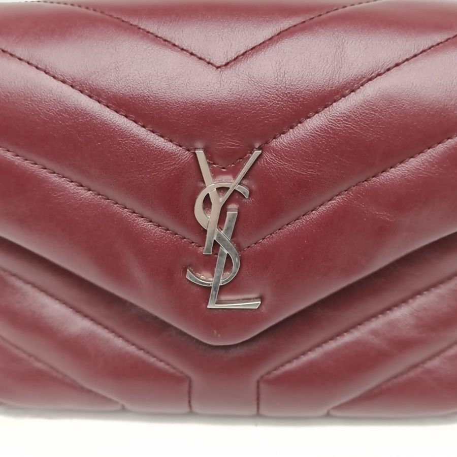 SAINT LAURENT LOULOUMini20Y縫酒紅色牛皮銀扣肩背包-4
