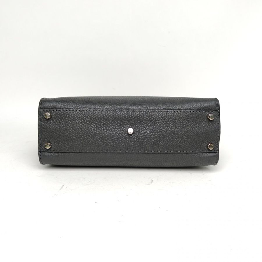 FENDI PEEKABOOREGULAR中號33CM深灰牛皮銀扣肩背包-3