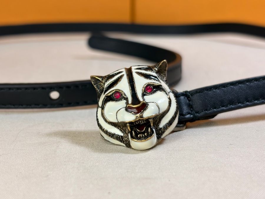 🐯稀有美品 ‼️全台最甜 Gucci 古馳 虎頭鑲鑽紅寶 皮帶/細皮帶-1