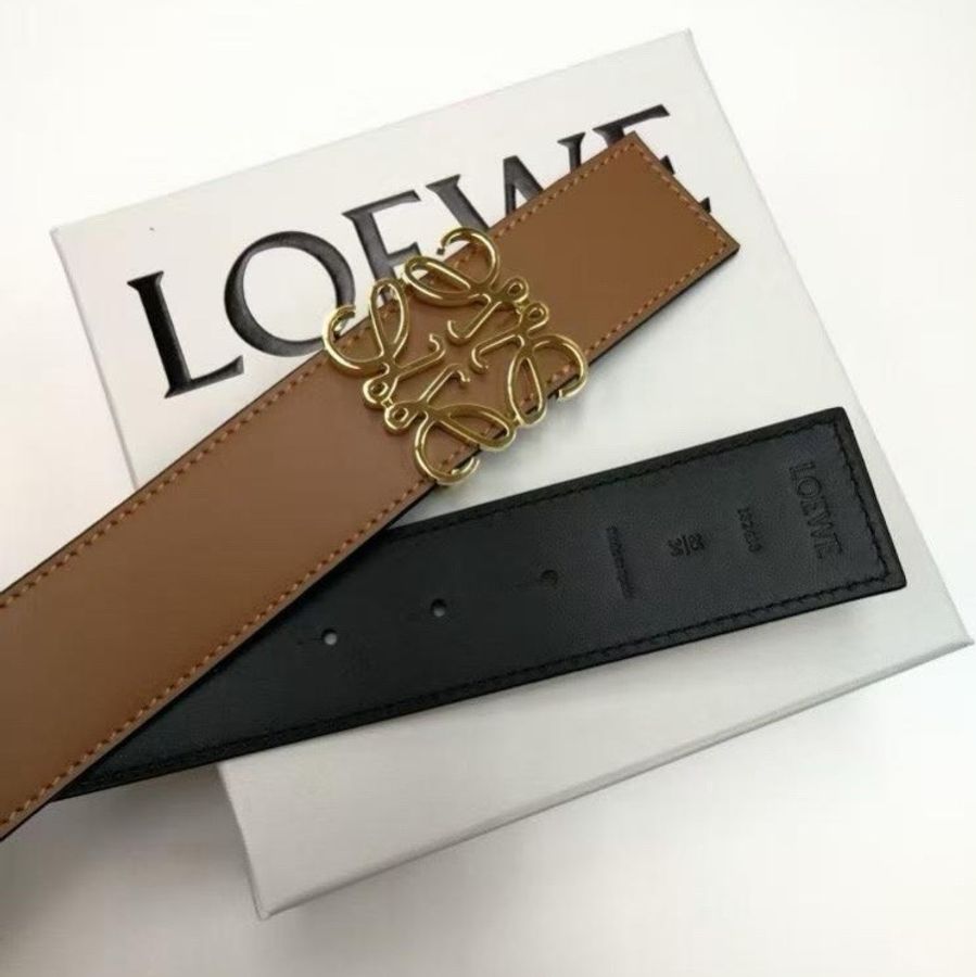 Loewe 黑棕雙面 皮帶 4cm #90 100 金扣-3