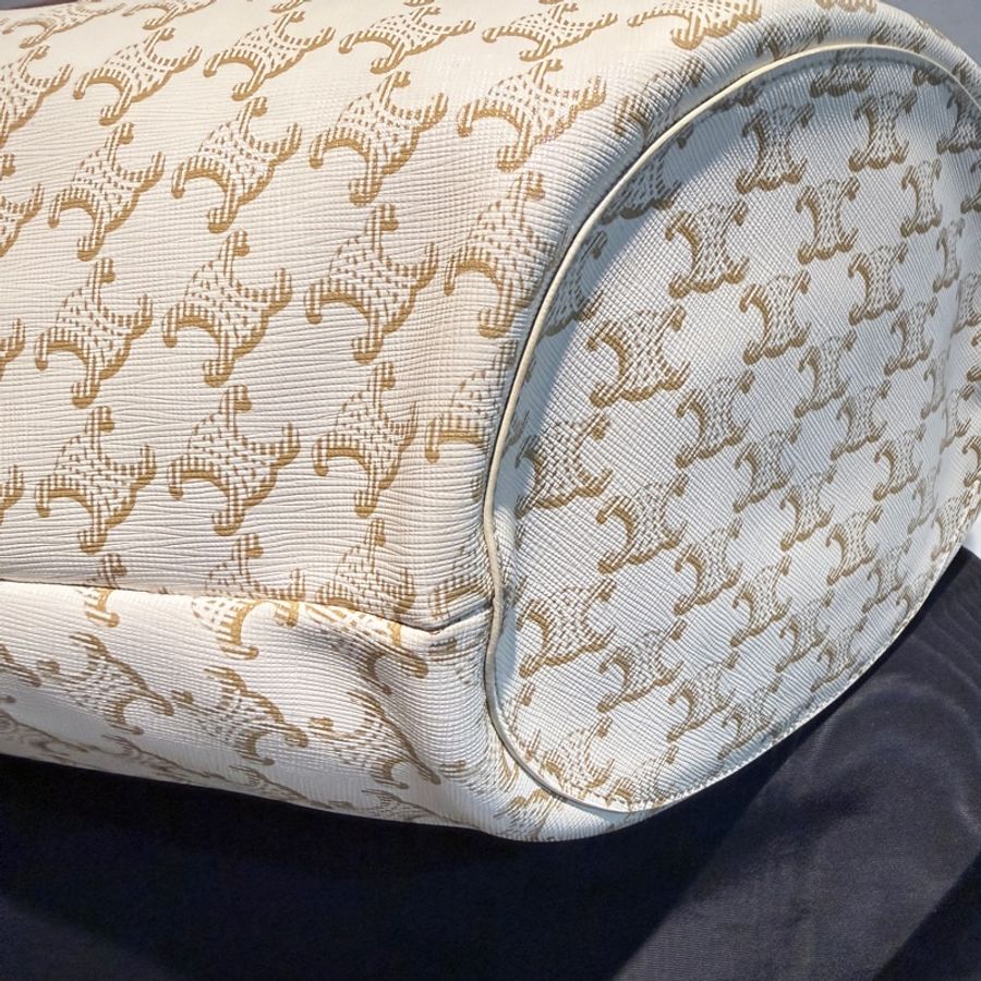 CELINE✨COUFFIN白色老花扇形托特包單肩包沙灘包購物包-12
