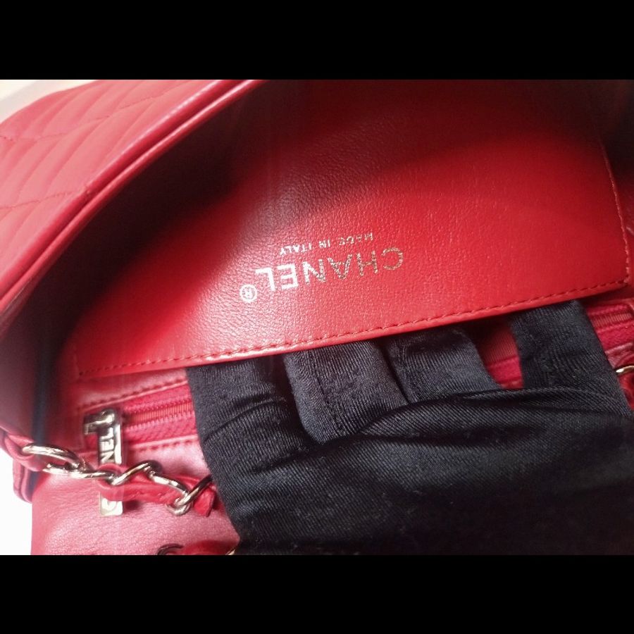 Chanel 銀鍊紅羊皮斜背口蓋包 CF 20-20