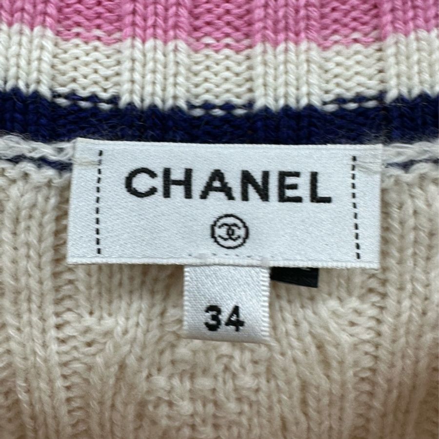 Chanel香奈兒23P學院風針織洋裝 34碼 黑粉撞色邊 無袖設計-3