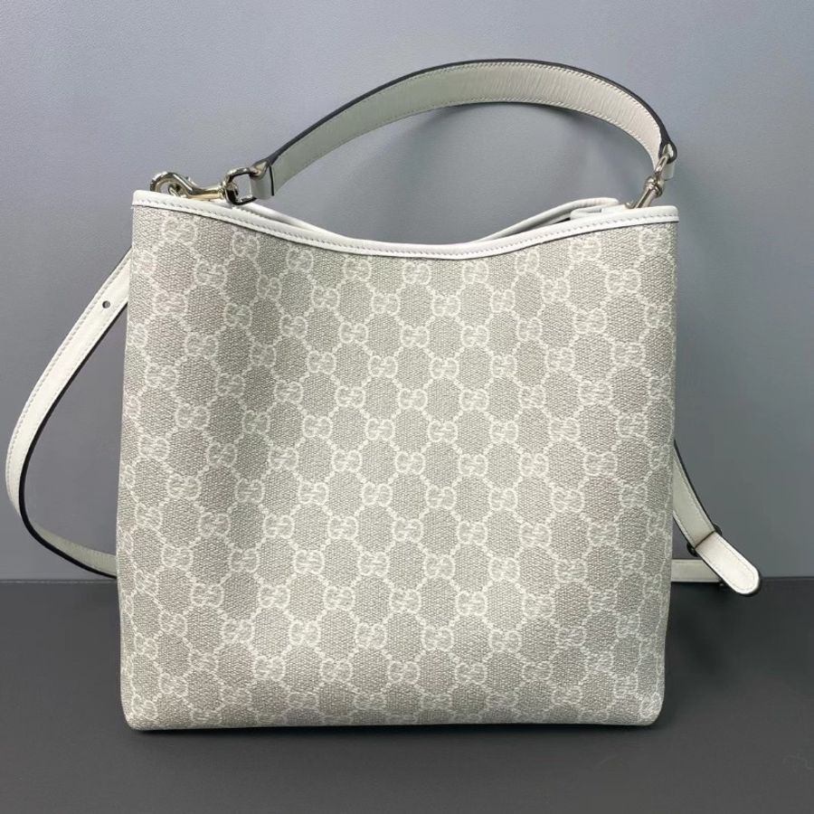 Gucci emblem 燕麥色經典老花發財水桶包25*14.5 98新配件肩帶塵袋-9