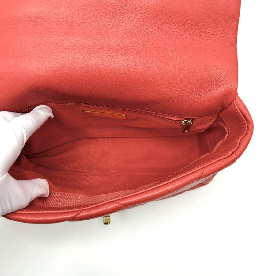 CHANEL 橘紅色金扣 19bag小號肩背斜背包26*16*9 98新配件塵袋購證保卡-2