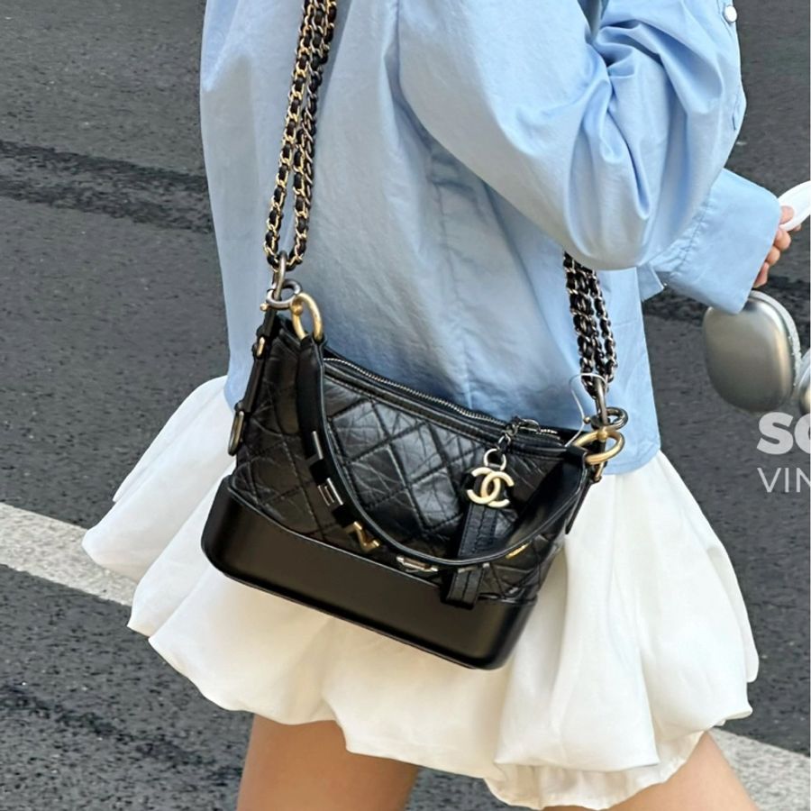 全網最低價😍Chanel香奈兒黑金小號流浪包單肩斜挎包-4