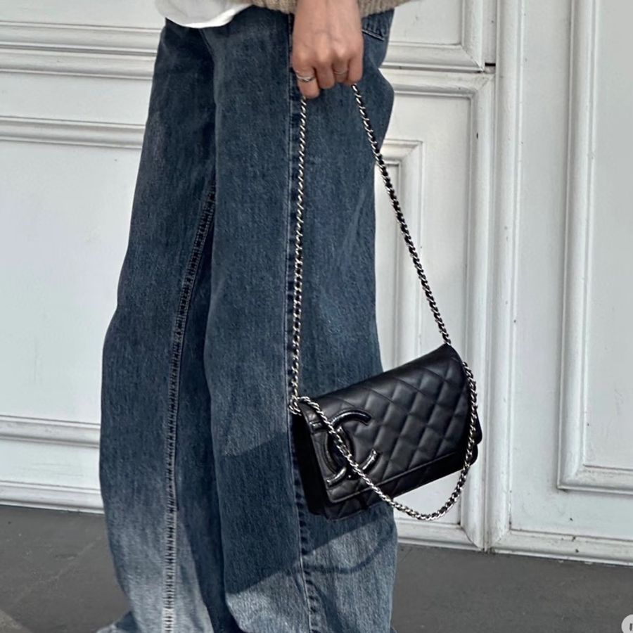 Chanel 香奈兒 康朋大C Cambon WOC 黑銀小牛皮鏈包 A46645-1