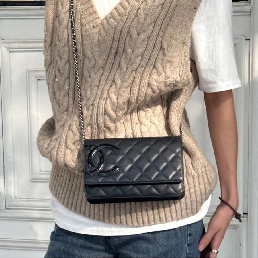 Chanel 香奈兒 康朋大C Cambon WOC 黑銀小牛皮鏈包 A46645-3