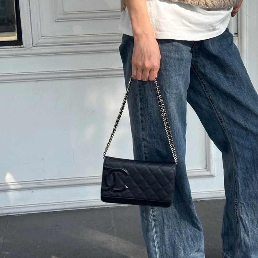 Chanel 香奈兒 康朋大C Cambon WOC 黑銀小牛皮鏈包 A46645-4