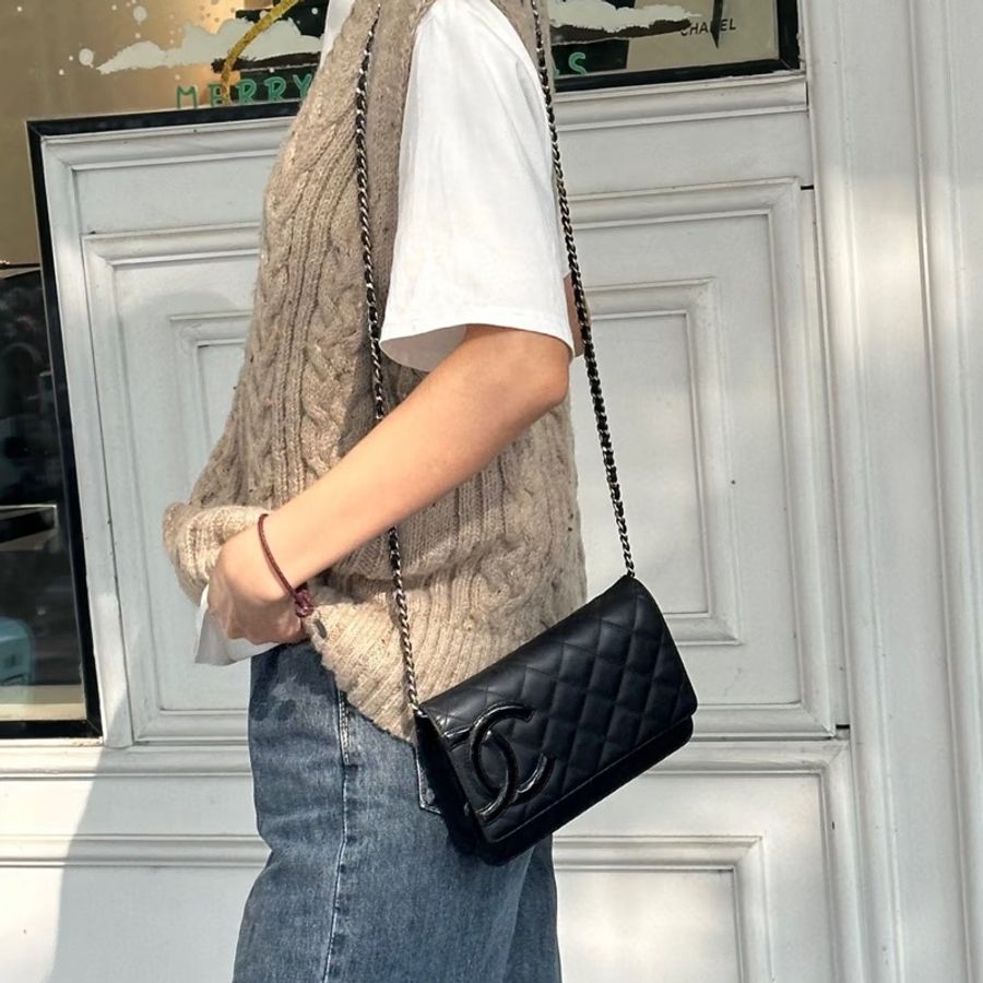 Chanel 香奈兒 康朋大C Cambon WOC 黑銀小牛皮鏈包 A46645-5