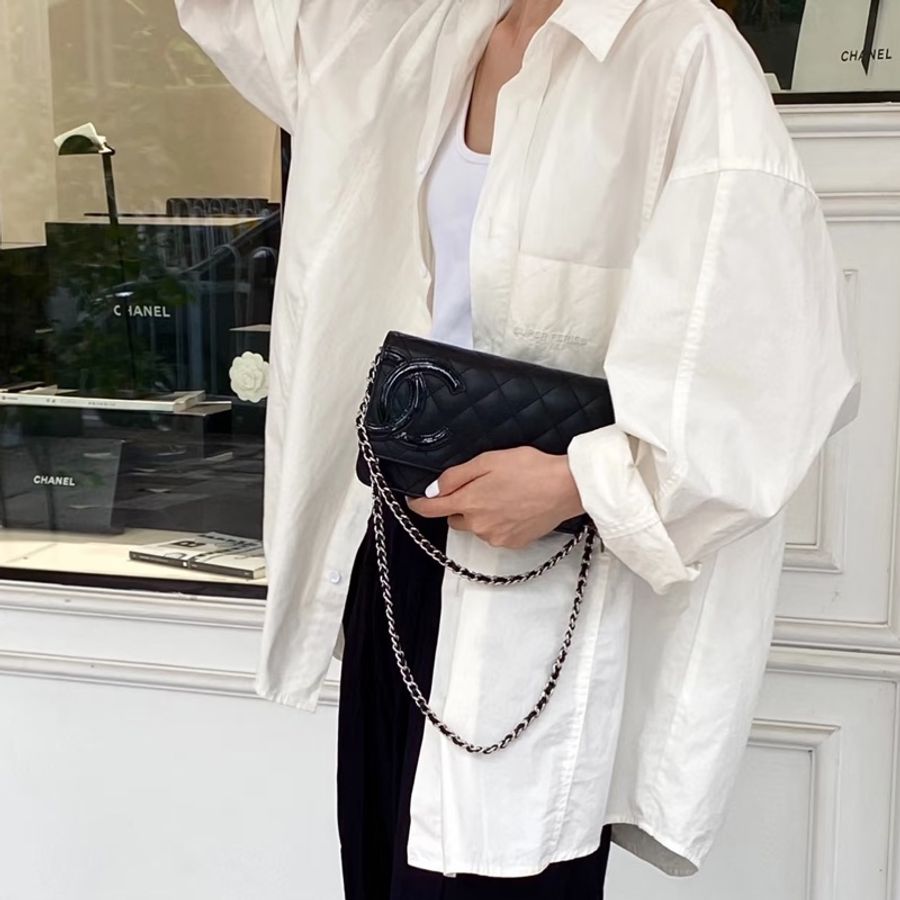 Chanel 香奈兒 康朋大C Cambon WOC 黑銀小牛皮鏈包 A46645-6