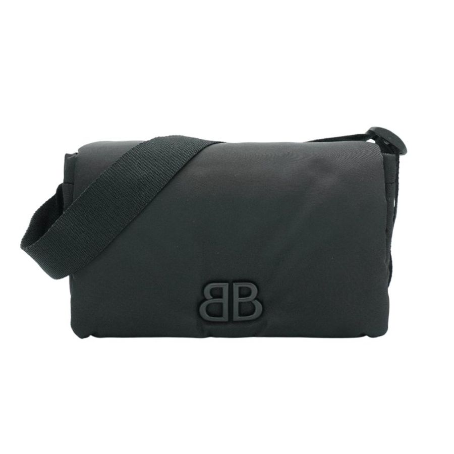 Balenciaga Monaco 黑logo尼龍斜背郵差包(806630-黑)-0