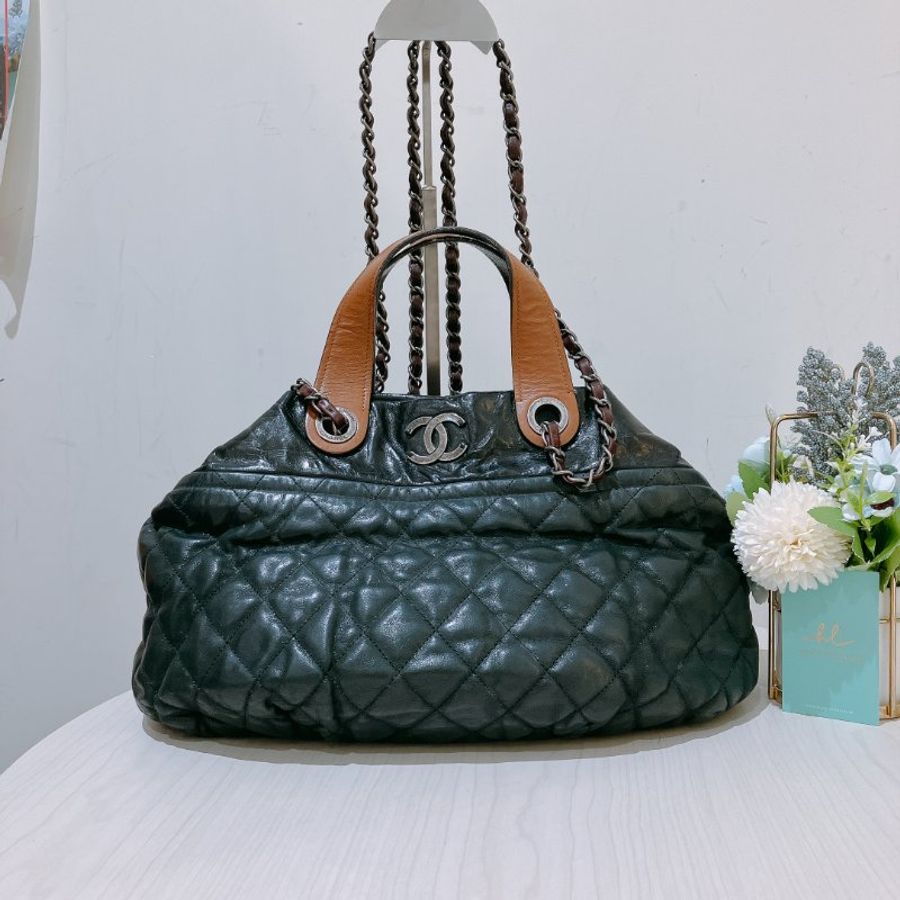 TK1955 香奈兒 牛皮皮革 鏈帶手挽肩背 Black Quilted Iridescent Calfskin Leather Small In-The-Mix Tote Bag-0