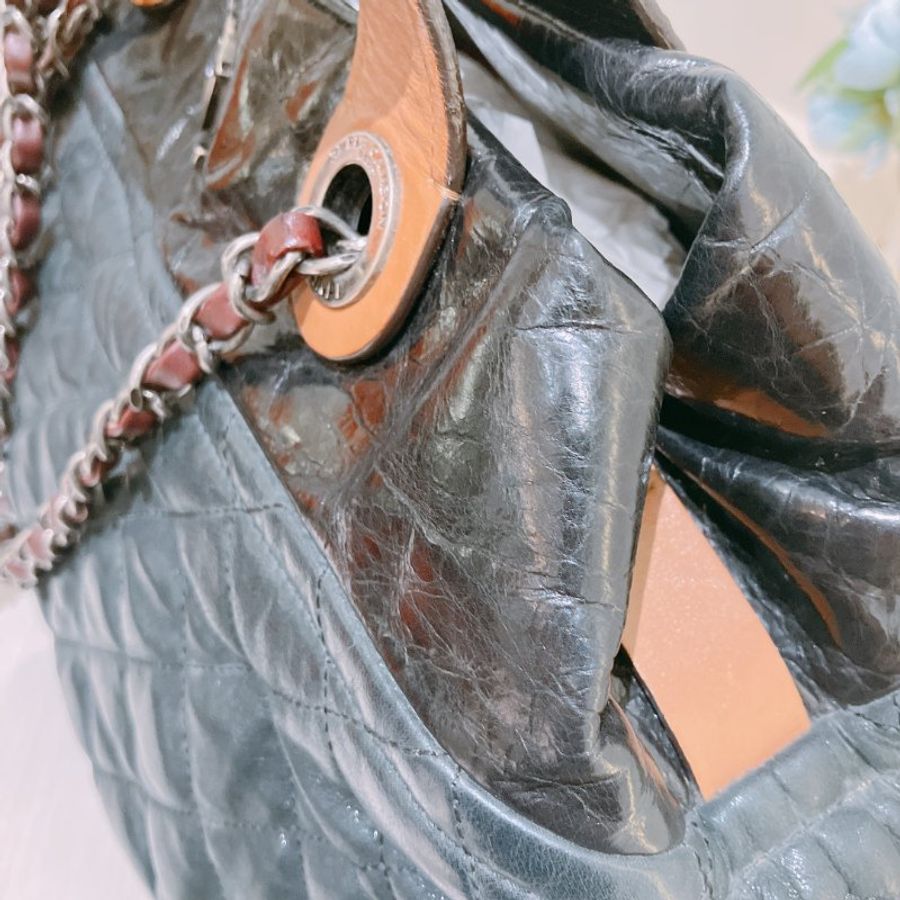 TK1955 香奈兒 牛皮皮革 鏈帶手挽肩背 Black Quilted Iridescent Calfskin Leather Small In-The-Mix Tote Bag-16