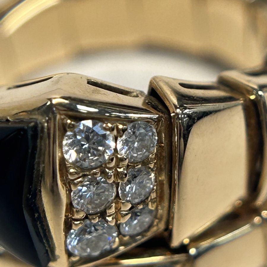 BVLGARI Serpenti黑瑪瑙間鑽寬版蛇形戒指18K玫瑰金/鑽石M碼-3