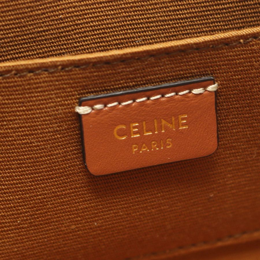 CELINE Cuir Triomphe 迷你相機單肩包,帆布皮革,黑色/棕色,二手-3