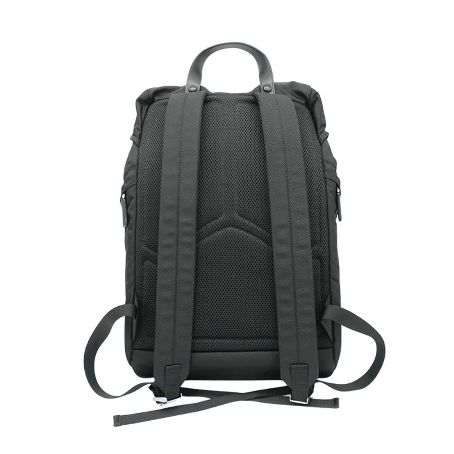 Prada Saffiano 再生尼龍銀三角logo雙扣後背包(2VZ135-黑)-2