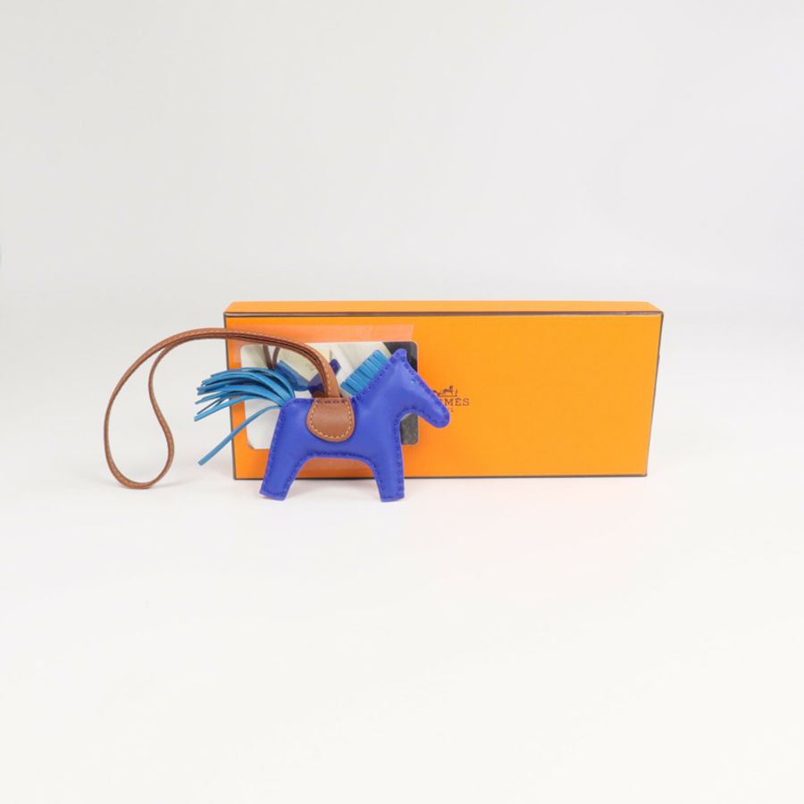 HERMES Milo皮革Rodeo PM掛飾Bleu Electrique-7