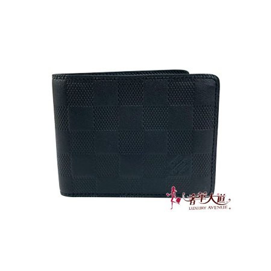 *奢華大道國際精品*【L3320】LV黑色棋盤格牛皮壓紋 SLENDER 對開短夾 N63263-0