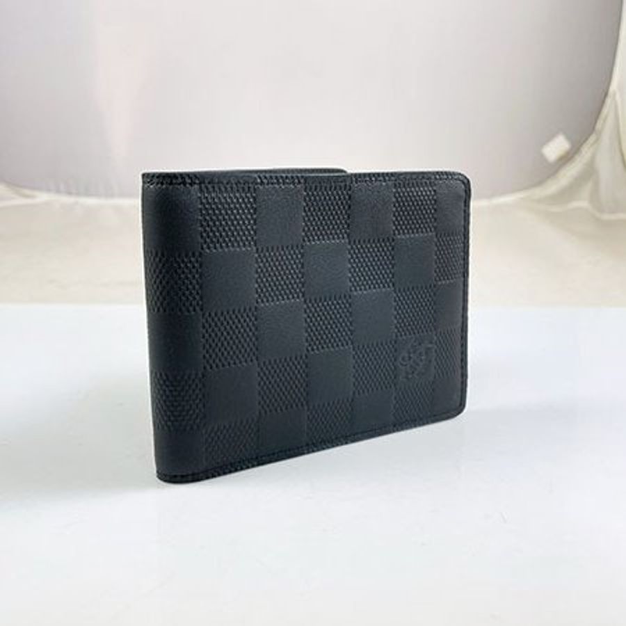 *奢華大道國際精品*【L3320】LV黑色棋盤格牛皮壓紋 SLENDER 對開短夾 N63263-1