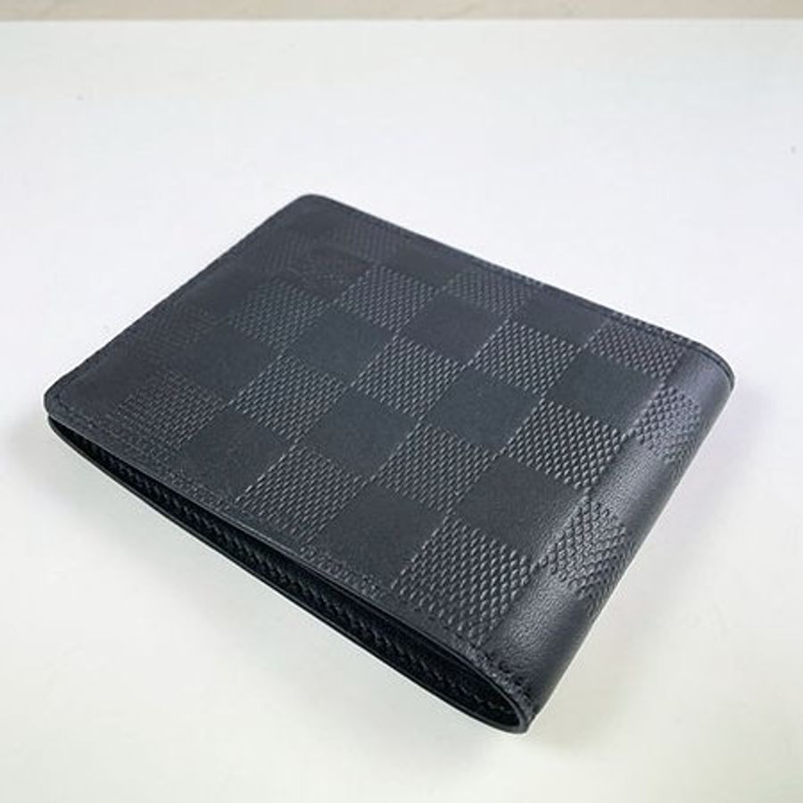 *奢華大道國際精品*【L3320】LV黑色棋盤格牛皮壓紋 SLENDER 對開短夾 N63263-2