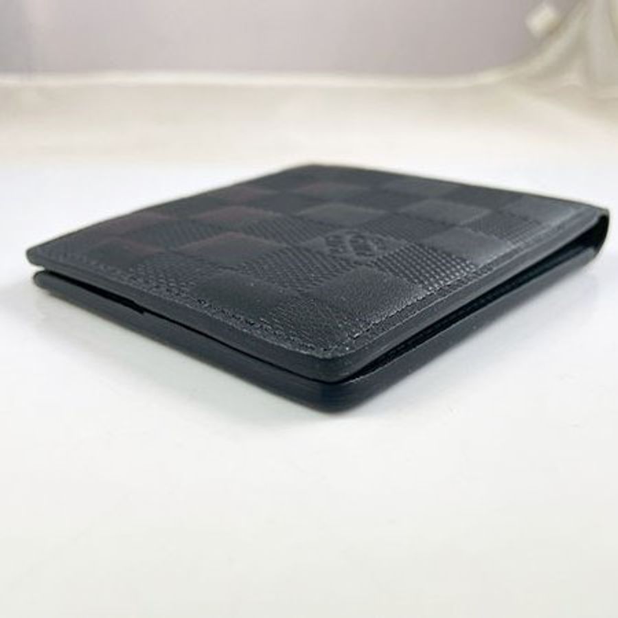 *奢華大道國際精品*【L3320】LV黑色棋盤格牛皮壓紋 SLENDER 對開短夾 N63263-3