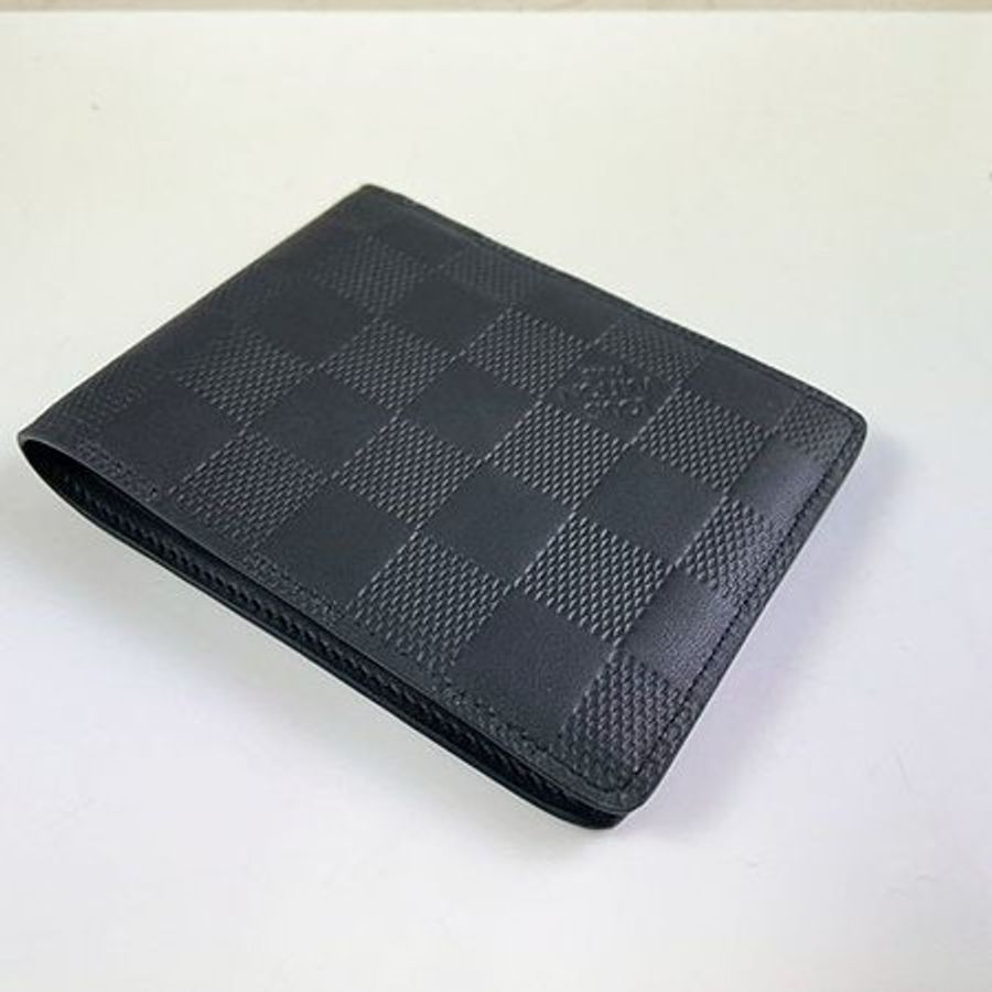 *奢華大道國際精品*【L3320】LV黑色棋盤格牛皮壓紋 SLENDER 對開短夾 N63263-5
