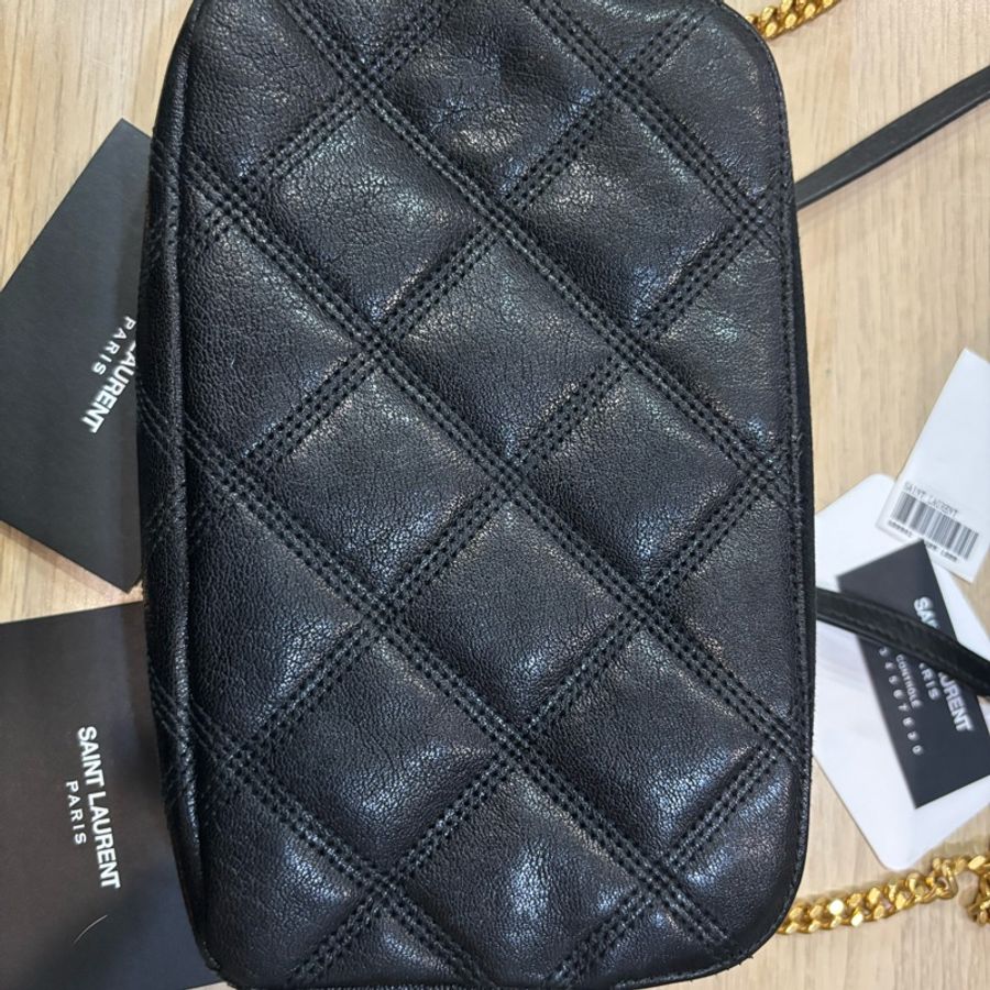 Saint Laurent 聖羅蘭 608941 Becky Zip 菱格紋小羊皮雙拉鍊相機包 黑色-6