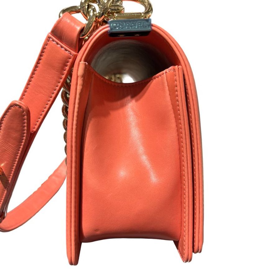 Used CHANEL Small Boy Chain Shoulder Bag Pink GHW-14