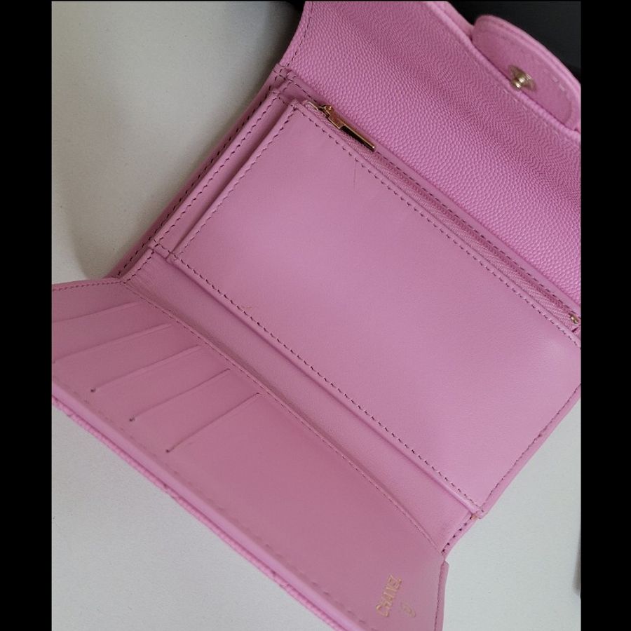 CHANEL🌸 限量櫻花粉 淡金釦 三摺中夾-2
