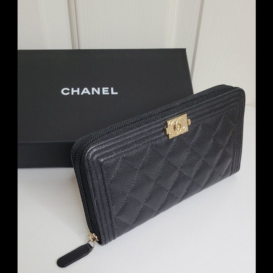 CHANEL💫 黑金拉鏈長夾 魚子醬皮革-2