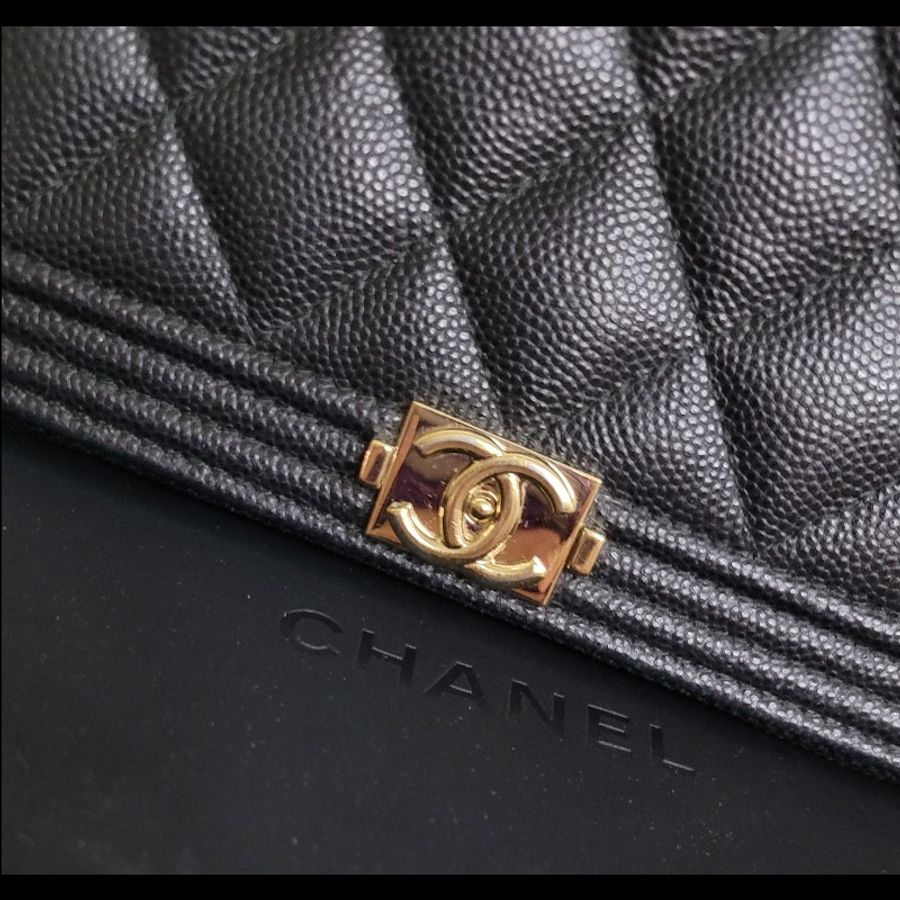 CHANEL💫 黑金拉鏈長夾 魚子醬皮革-5