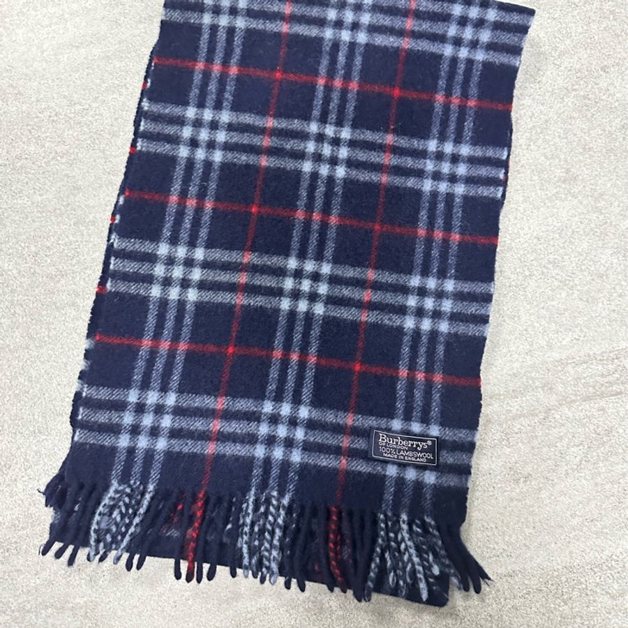 BURBERRY海軍藍格紋羔羊毛圍巾✨-6
