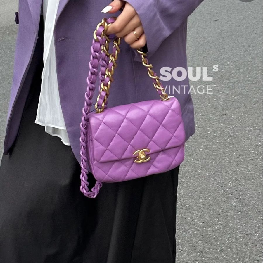 香奈兒 Chanel 22S 香芋紫 鴛鴦編織鏈 Mini Flap方胖子-3