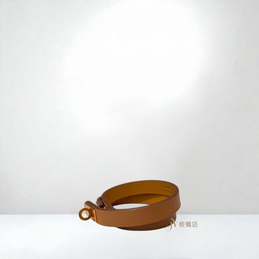 JY0332-HERMES Mini Kelly金棕牛皮玫瑰金釦雙圈手環-2