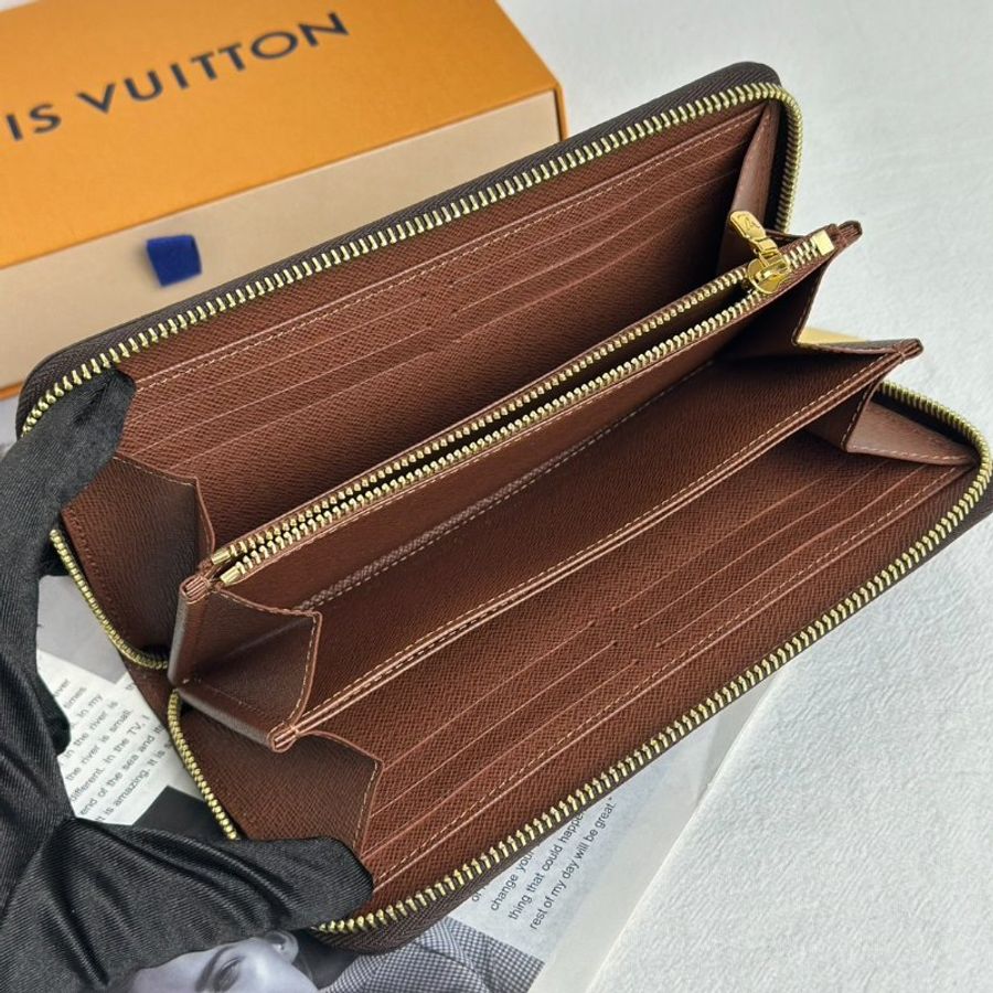 LOUIS VUITTON 經典老花拉鍊長夾 - 棕-4