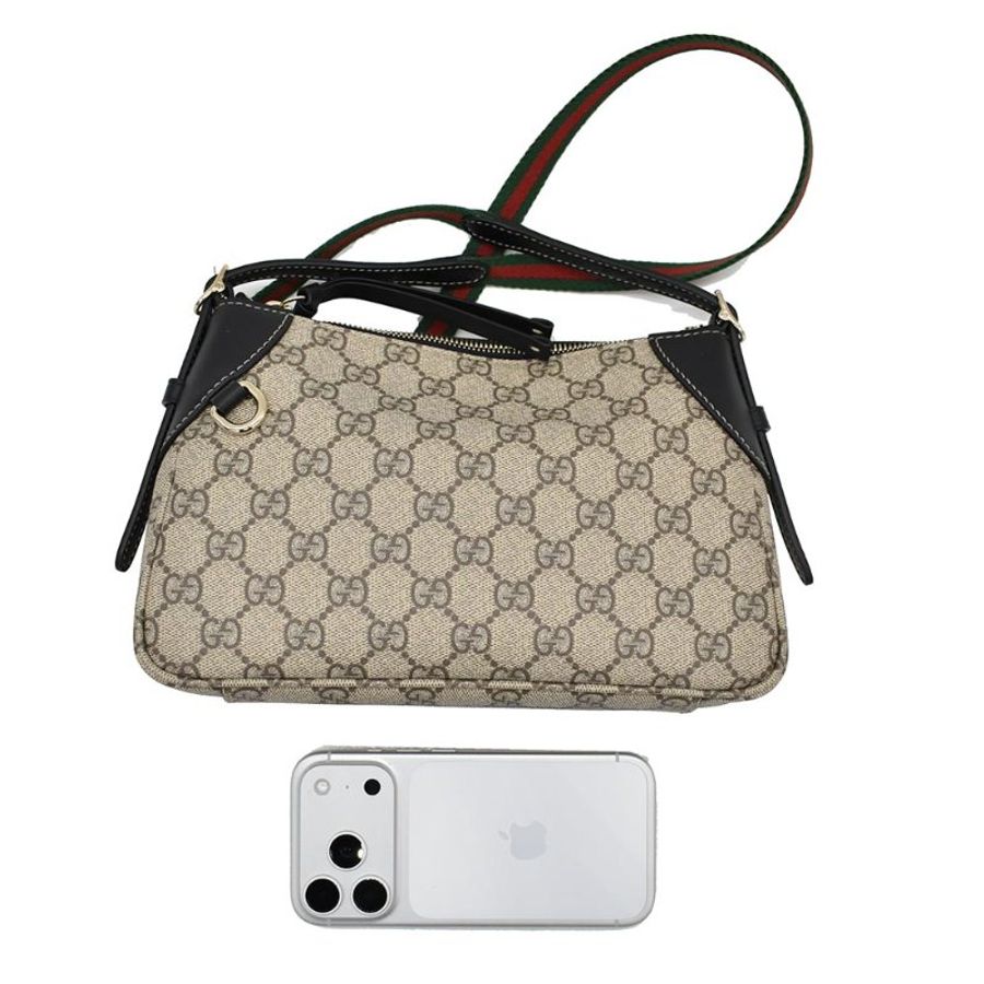 【門市全新現貨】GUCCI GG Emblem 帆布紅綠色織帶斜背包手提包兩用包 (附原廠防塵袋)-5