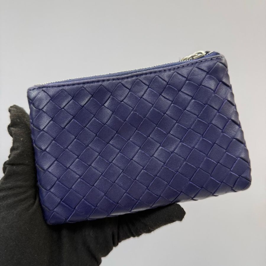 BOTTEGA VENETA 寶緹嘉 藍色編織皮革零錢包 COIN CASE INTRECCIATO-1