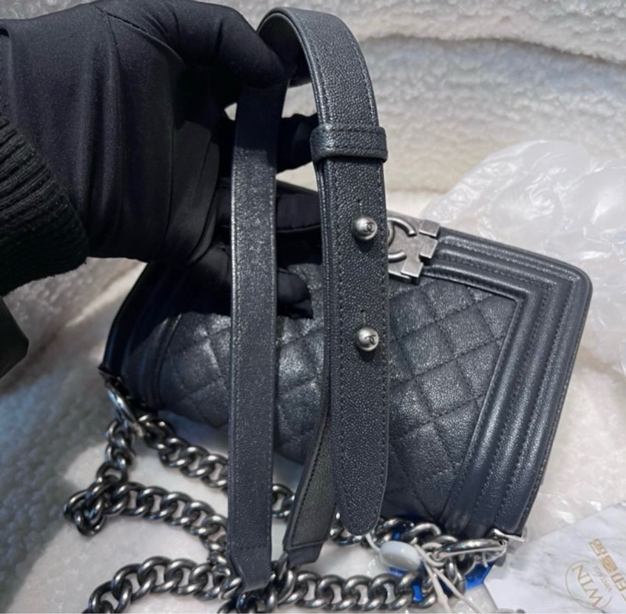 Chanel boy20小號 深藍灰荔枝牛皮-9