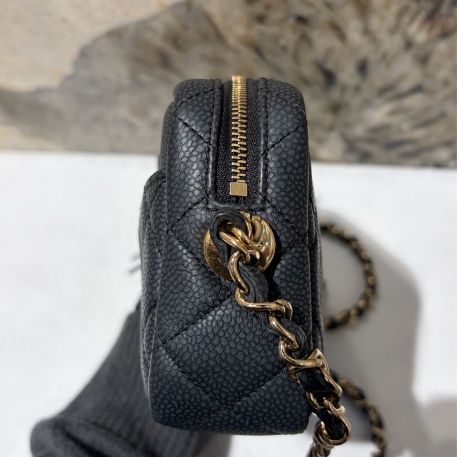Chanel霧面黑灰荔枝流蘇金鏈包-3