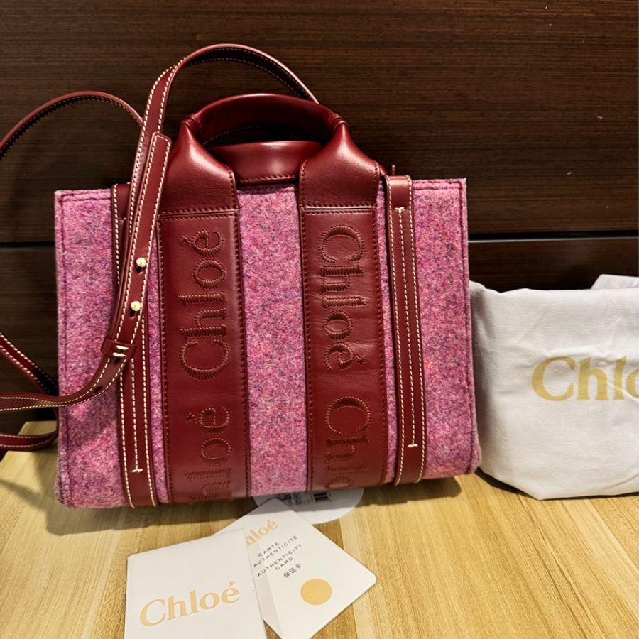 專櫃正品 CHLOE 紫紅色 WOODY 2WAY 手提包 肩背包 側背包 斜背包 時尚包-2